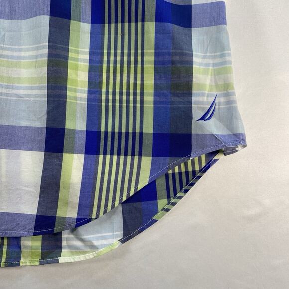 Nautica Plaid Shirt Men's LARGE Blue Green Short Sleeve Cotton - Picture 4 of 9